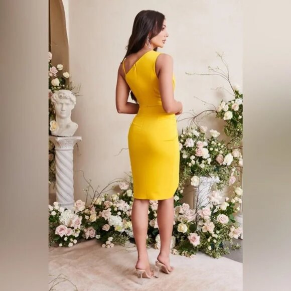 Lavish Alice Emma Cowl Neck Mini Wrap Formal‎ Cocktail Dress in Yellow NWT Sz 12 - Picture 2 of 16